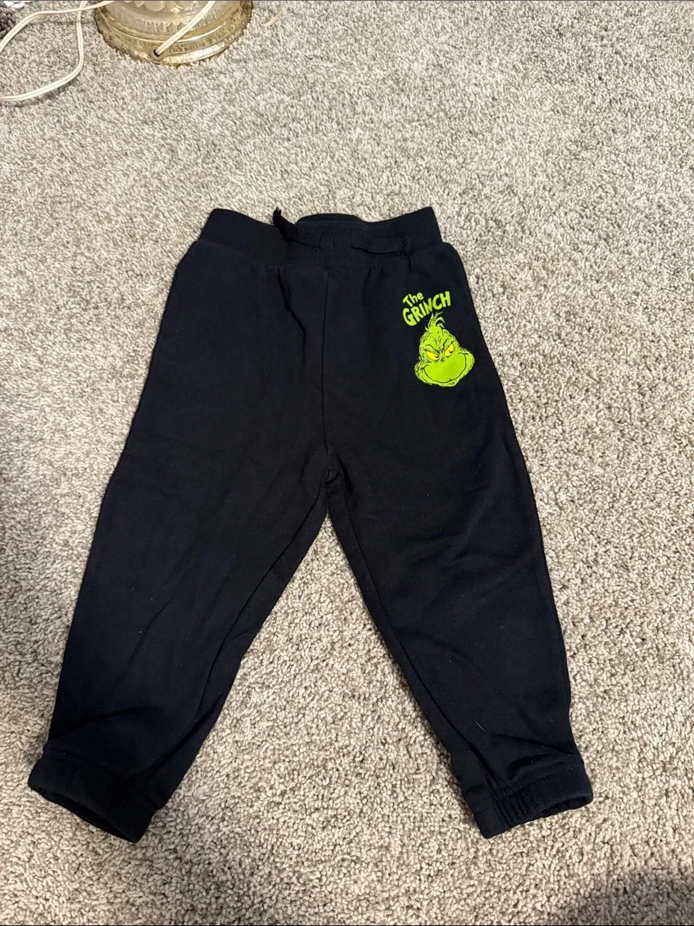 Kids Black Sweatpants with Bright Green Grinch Graphic